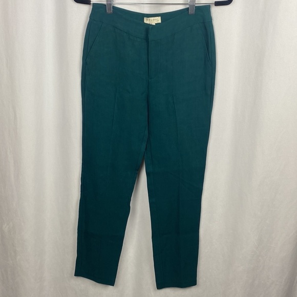 Anthropologie See U Soon Dark Tourquoise Green Tapered Linen Trouser Dress Pants - Picture 2 of 16